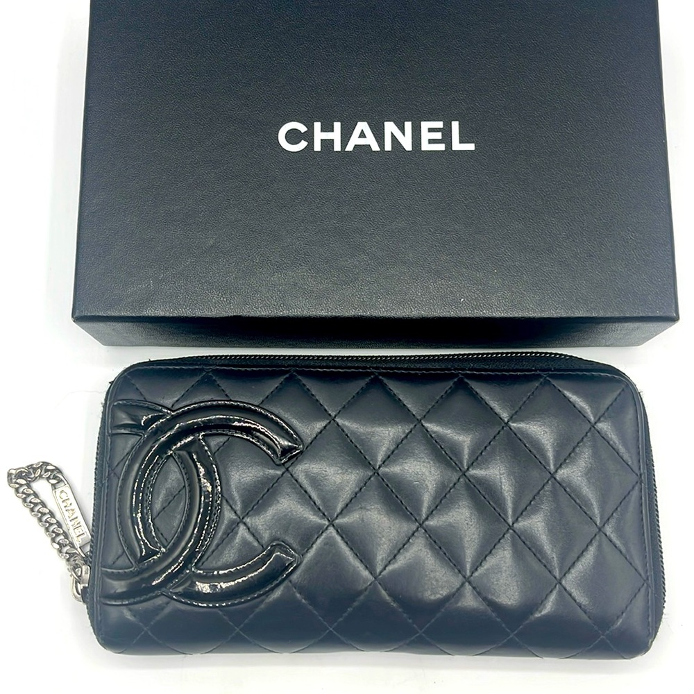 Chanel Cambon Qulted Zip Around Wallet